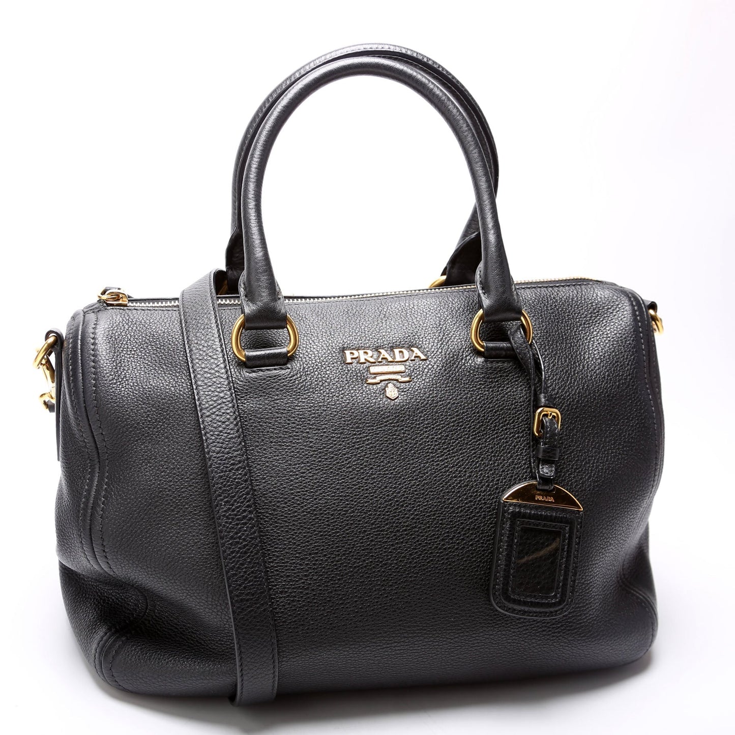 Prada Vitello Daino Phenix Boston Black Bag