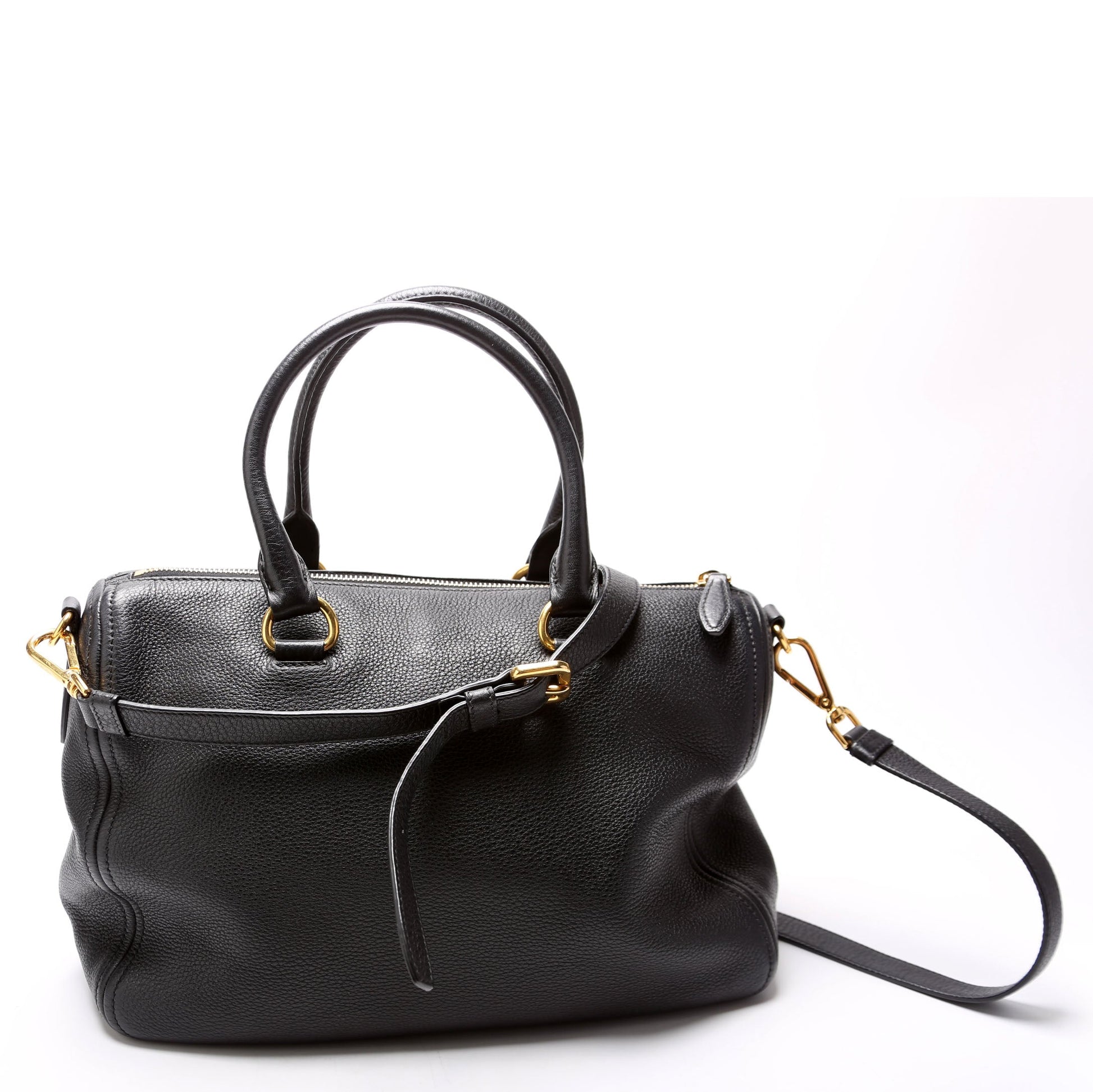 Prada Vitello Daino Phenix Boston Black Bag