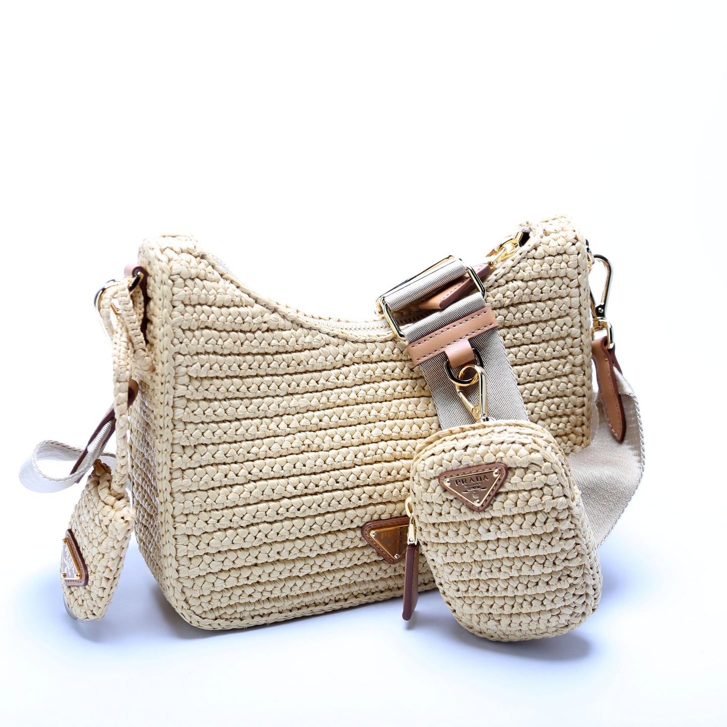 Prada Raffia Re-Edition 2005 Shoulder Tan Bag