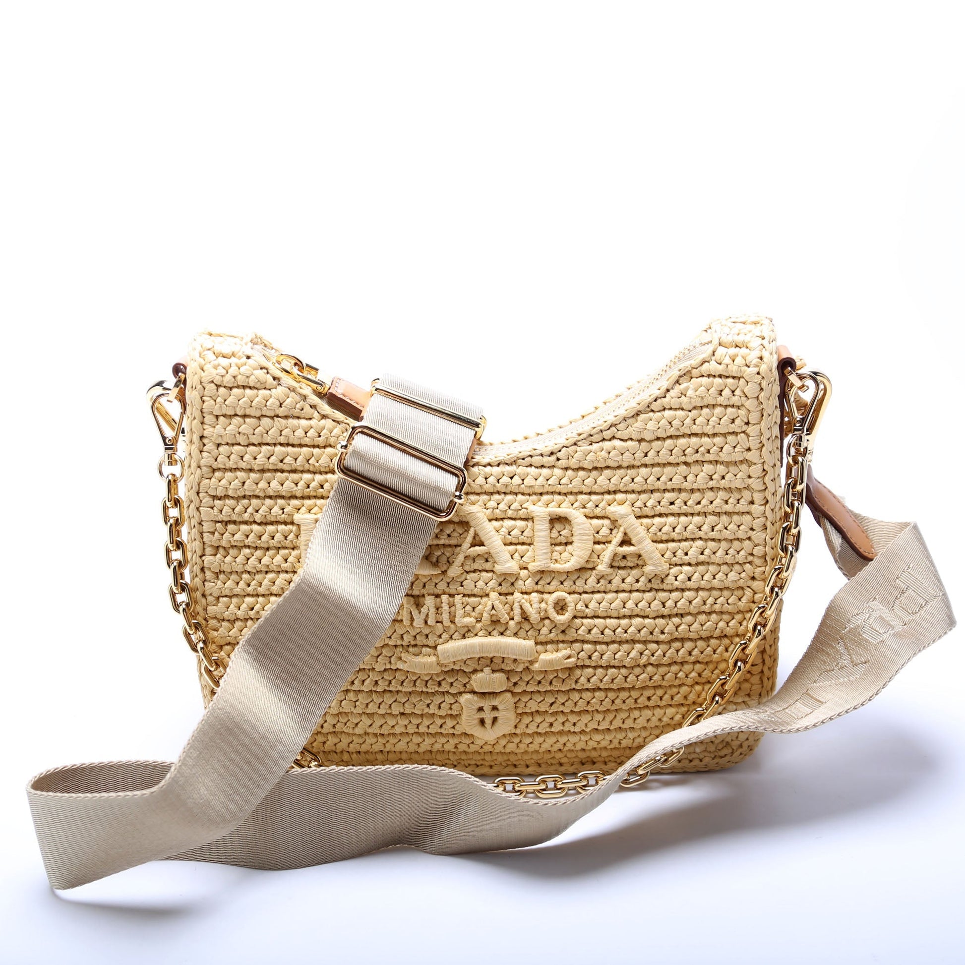 Prada Raffia Re-Edition 2005 Shoulder Tan Bag