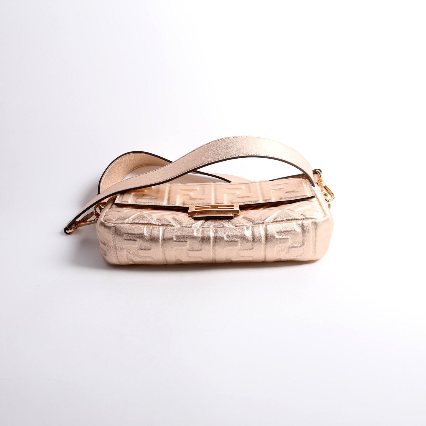 Fendi 8BR600uette FF Embossed Metallic Nappa Rose Gold Bag