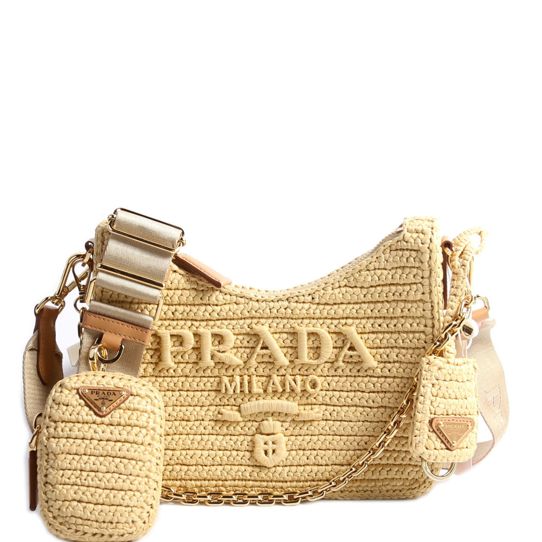 Prada Raffia Re-Edition 2005 Shoulder Tan Bag