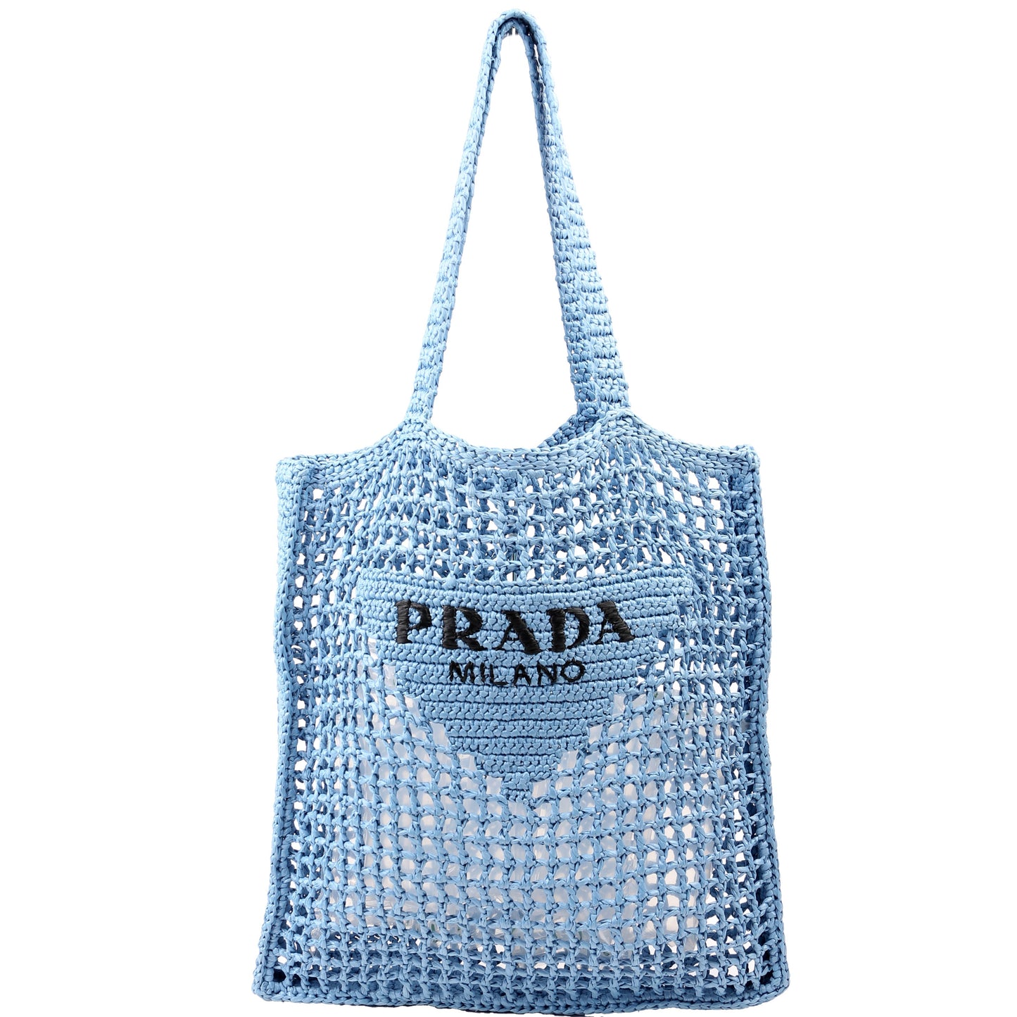 Prada Raffia Crochet Tote Blue Bag