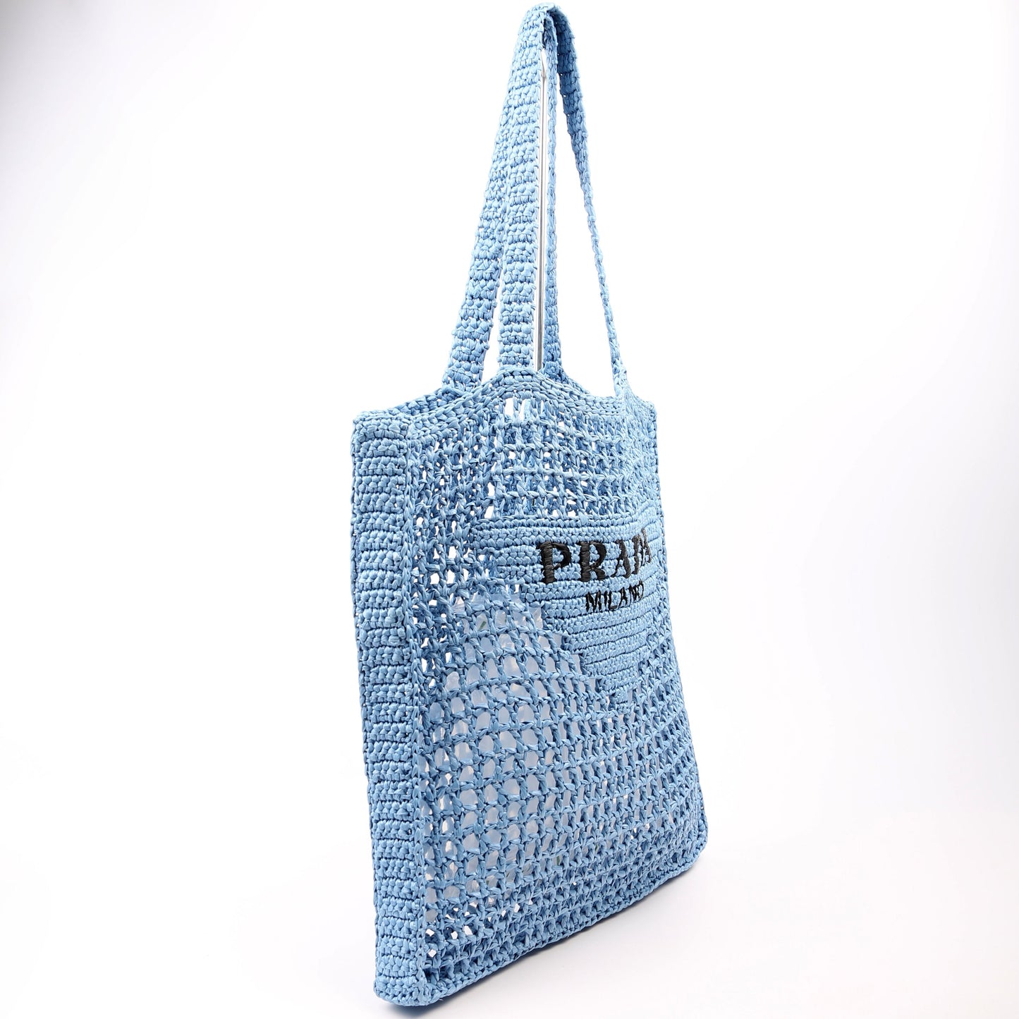 Prada Raffia Crochet Tote Blue Bag