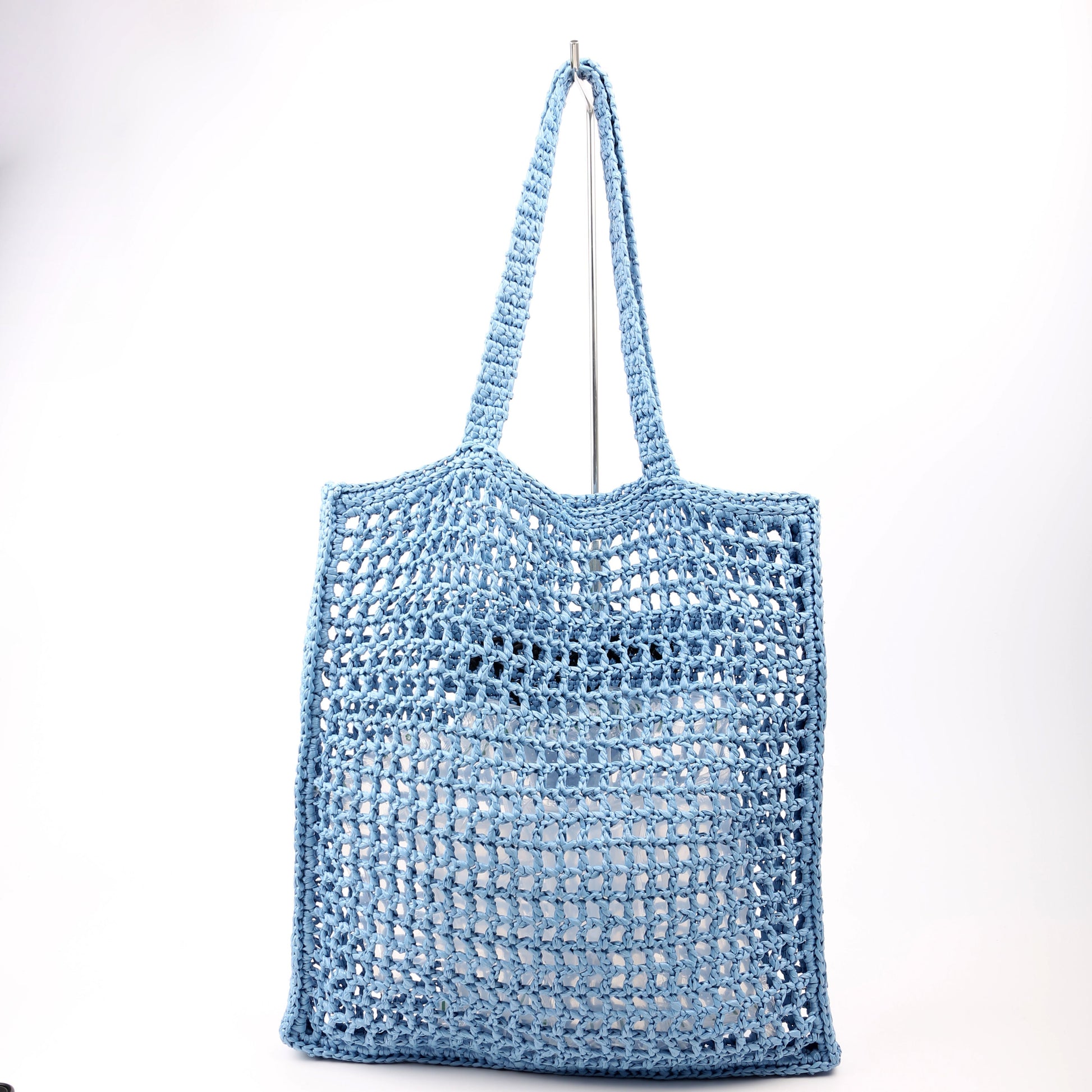 Prada Raffia Crochet Tote Blue Bag