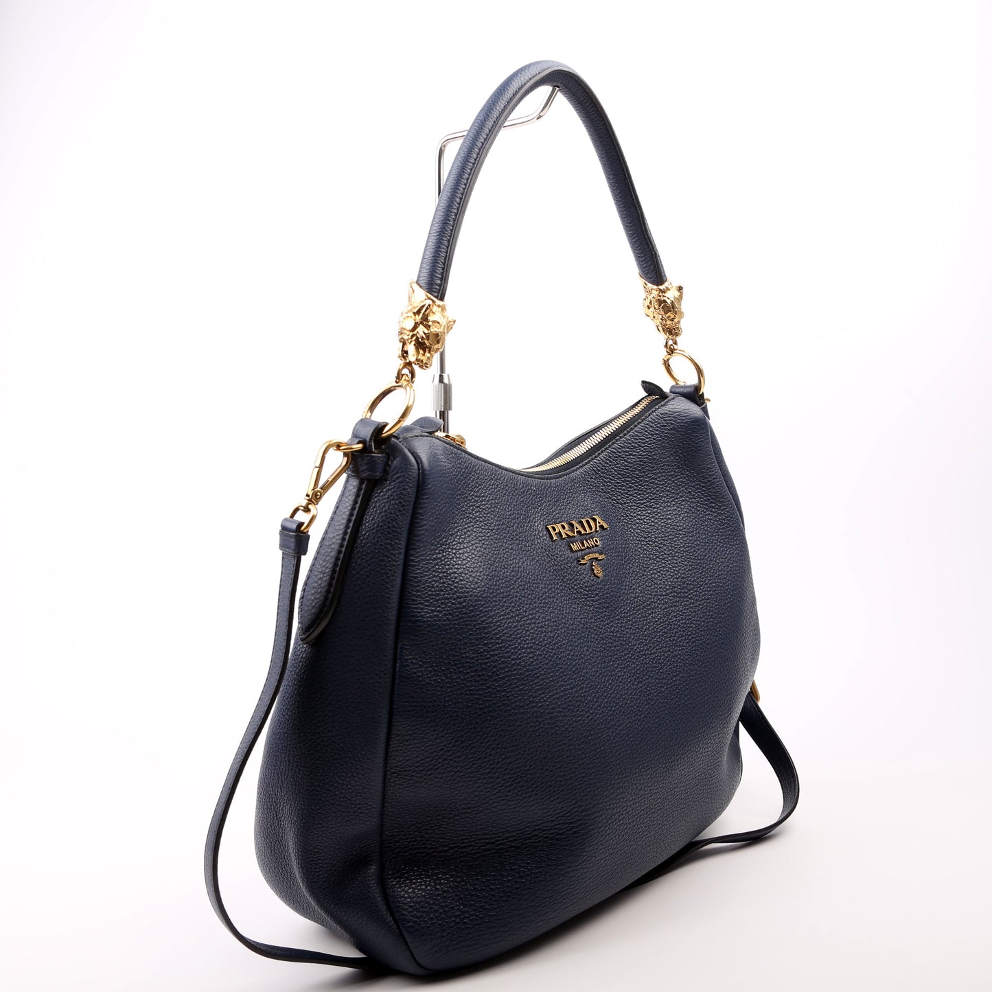 Prada Vitello Phenix Hobo Navy Bag