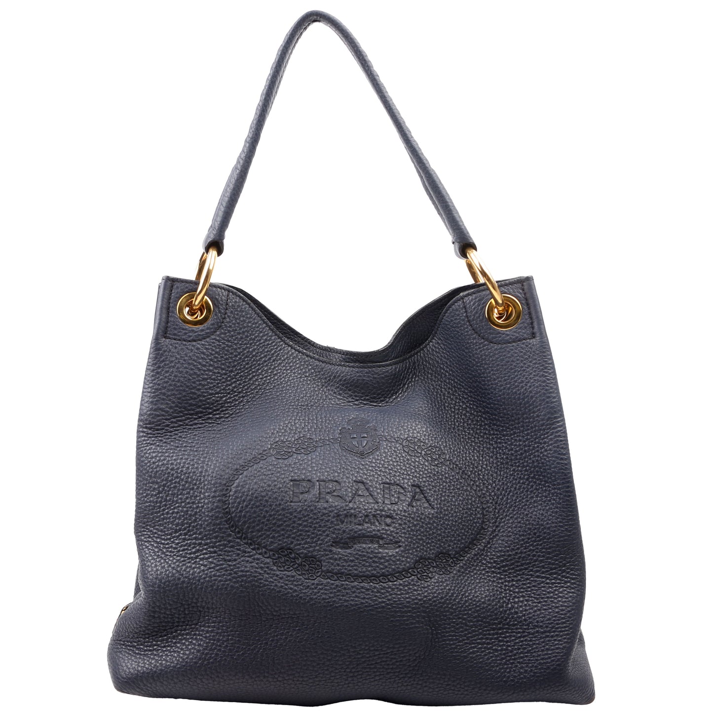 Prada Vitello Daino Phenix Hobo Navy Bag