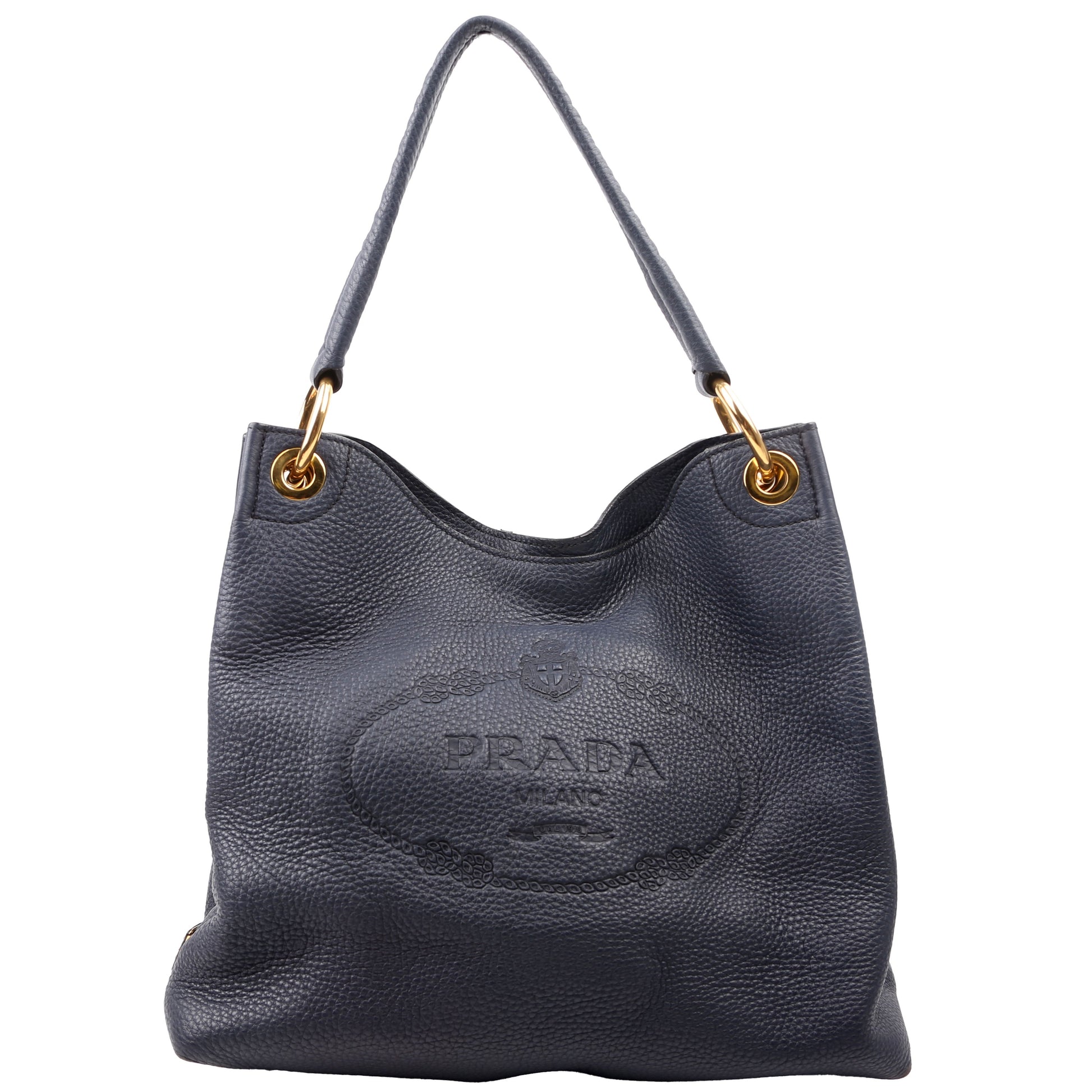Prada Vitello Daino Phenix Hobo Navy Bag