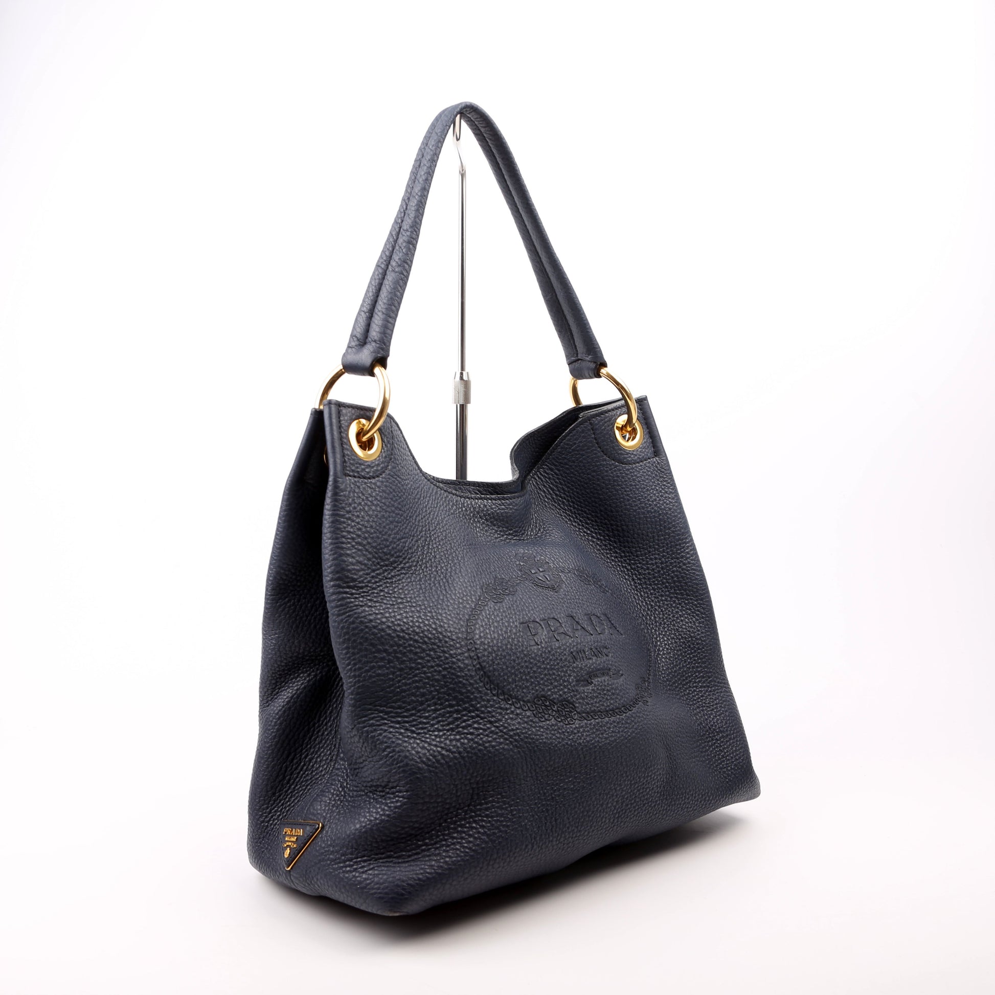 Prada Vitello Daino Phenix Hobo Navy Bag