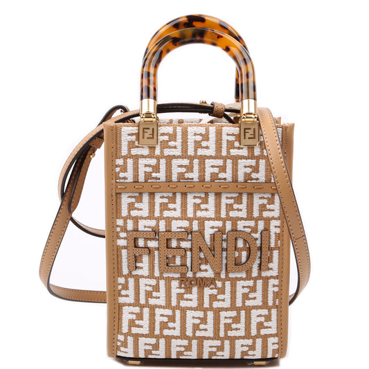 Fendi 8BS051 Raffia FF Mini Sunshine Shopper Tan Bag