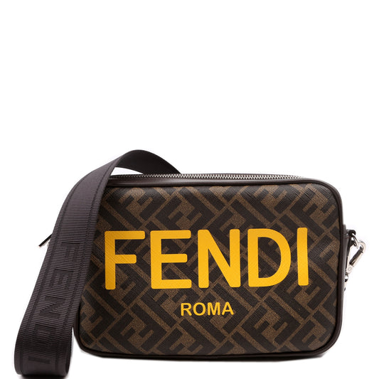 Fendi 7M0286 Zucca Roma Logo/Leather Camera Case Brown Bag