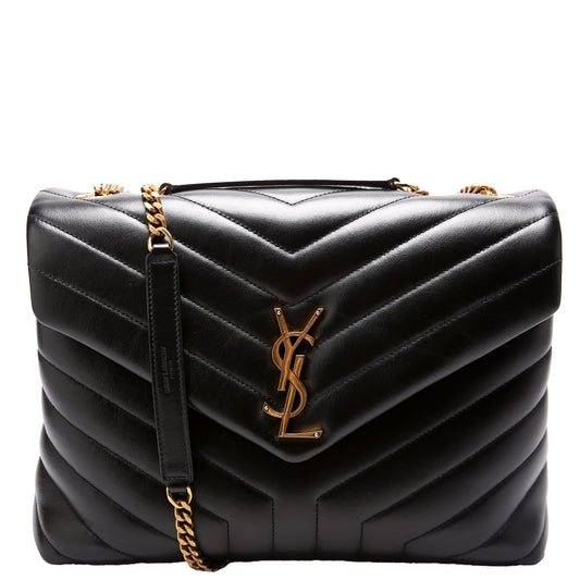 Saint Laurent Loulou Medium Quilted Black/Gold Bag