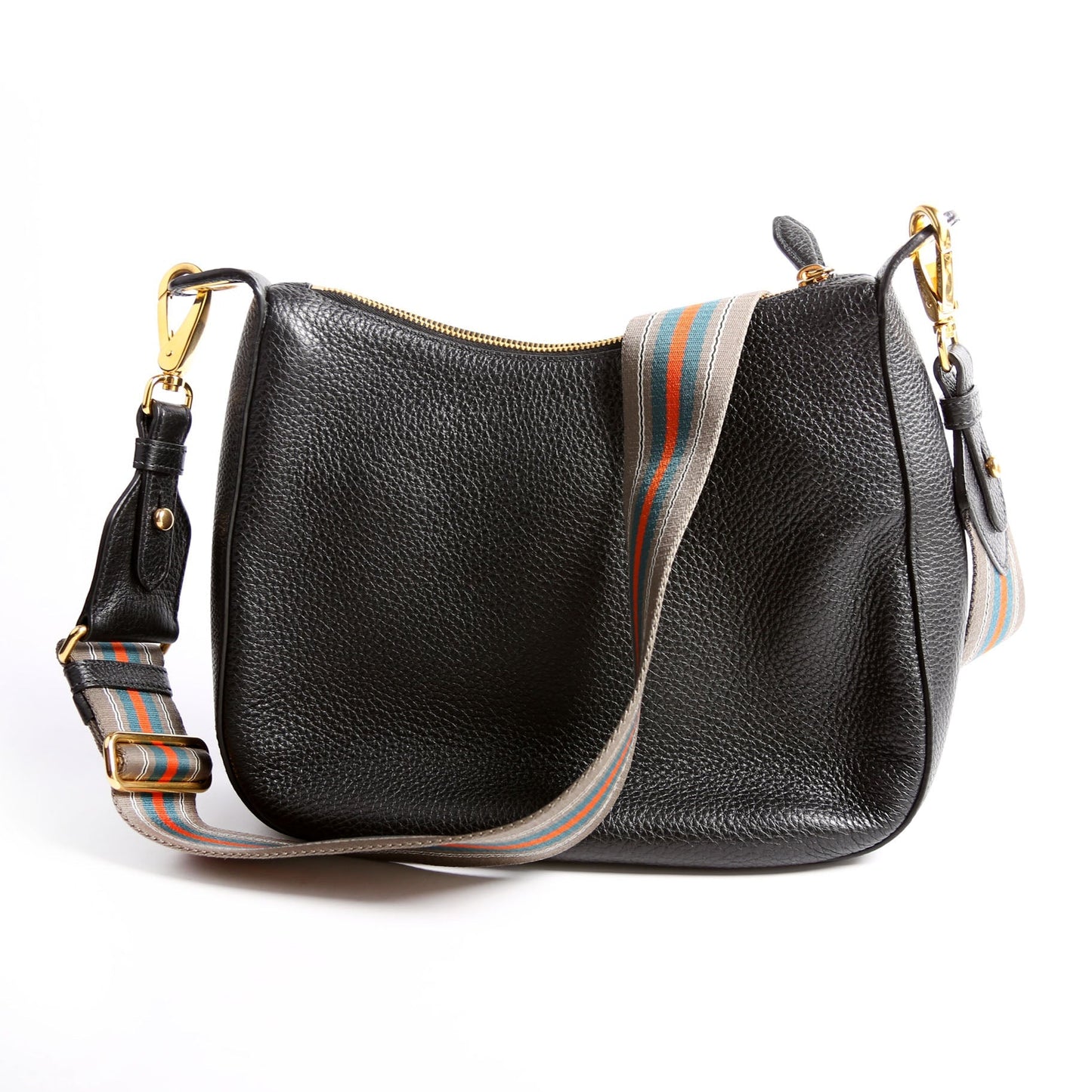 Prada Vitello Phenix Small Zip Messenger Hobo Black Bag