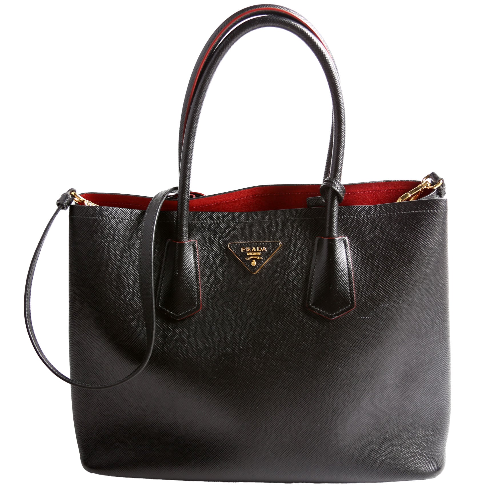 Prada Saffiano Cuir Double Tote Medium Black Bag