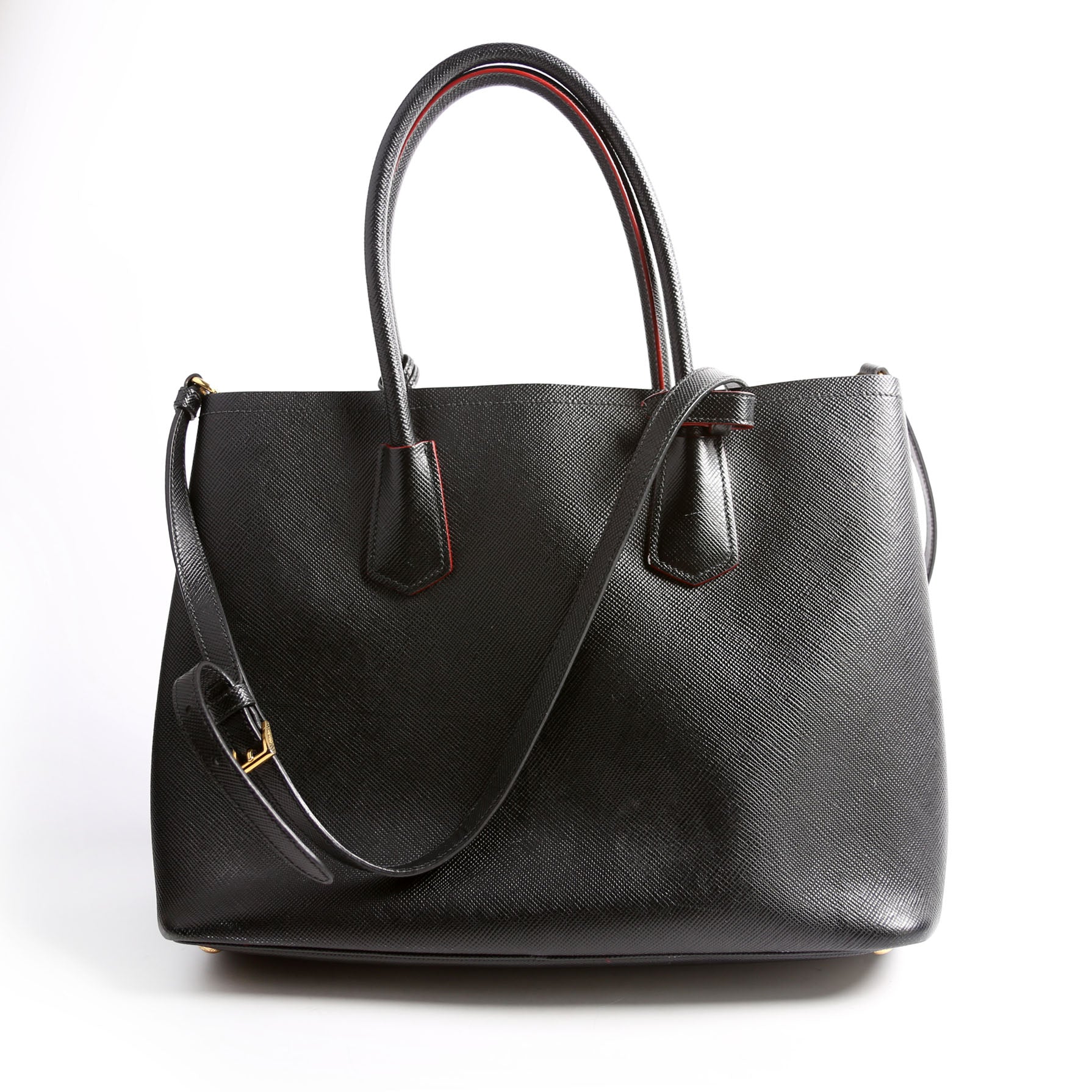 Prada Saffiano Cuir Double Tote Medium Black Bag