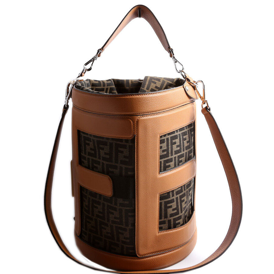 Fendi 7VA589 FF Zucca/Calfskin Step Out Bucket Brown Bag
