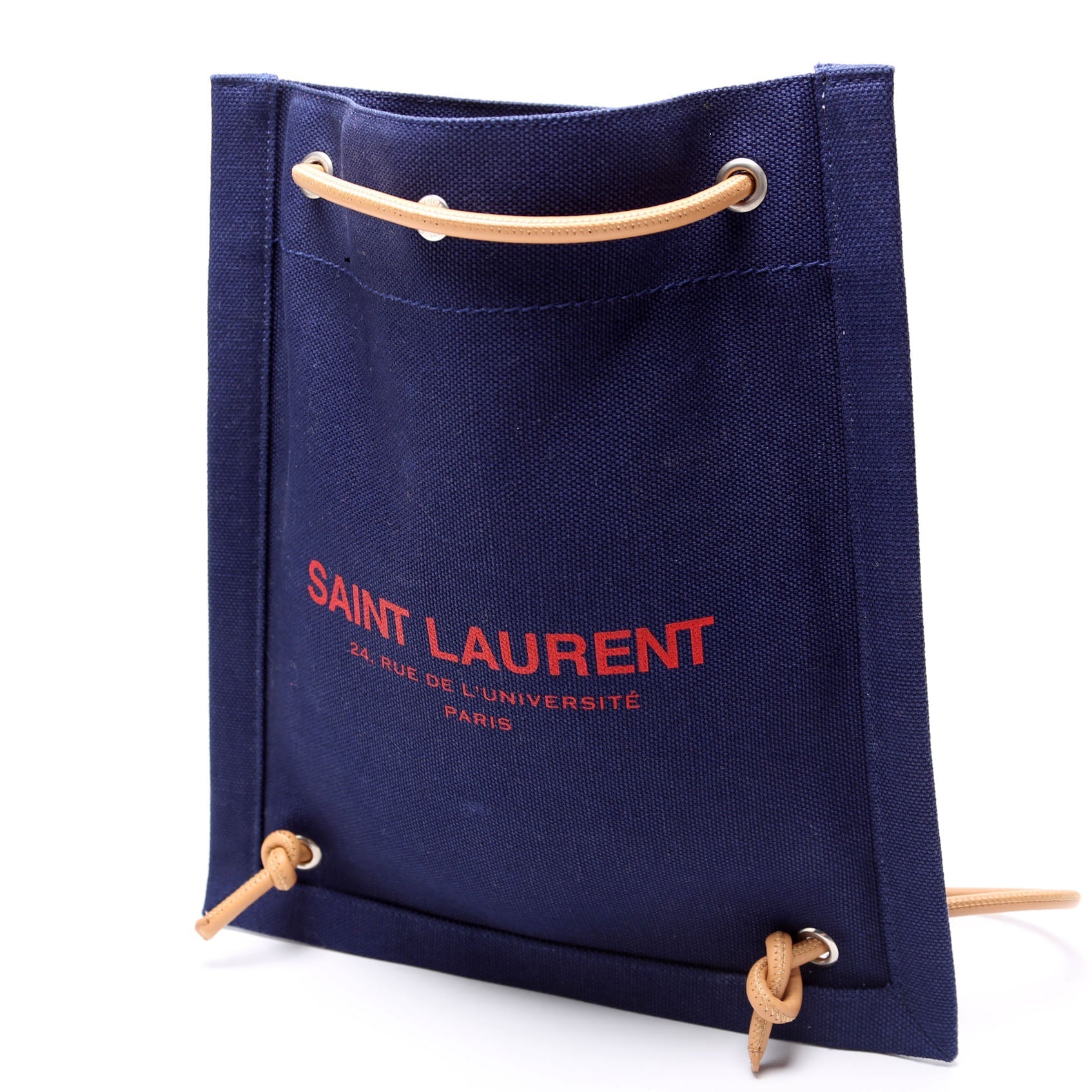 Saint Laurent Rive Gauche Backpack Linen Calfskin Blue/Red Bag