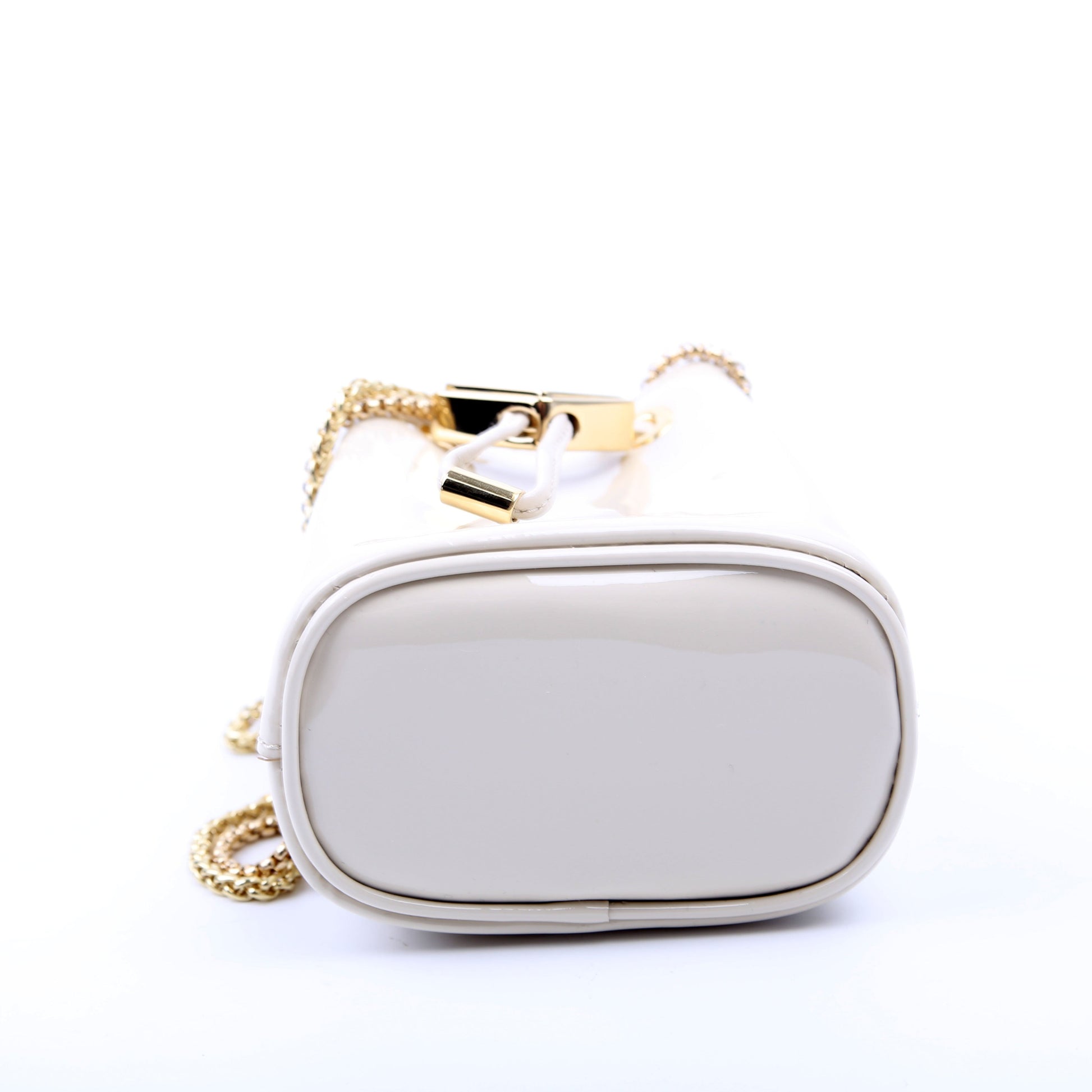 Prada Mini Drawcord Triangle Logo Vernice Shoulder White Bag