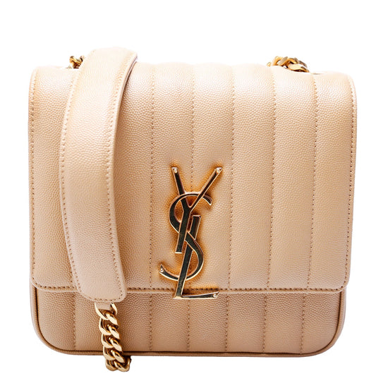 Saint Laurent Vicky Chain Medium Grain De Poudre 532612 Camel Bag