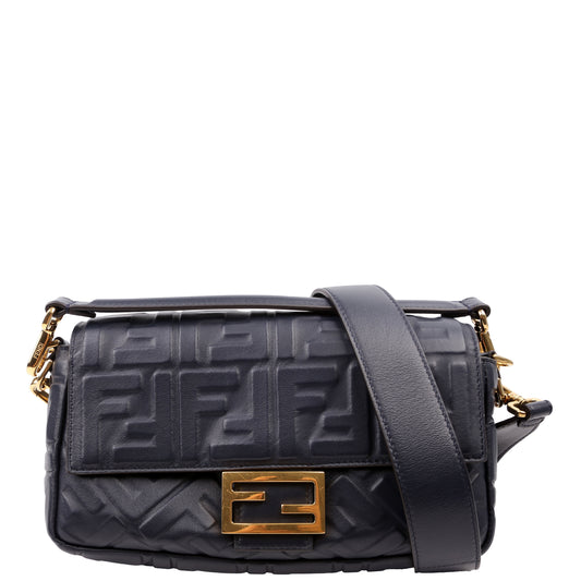 Fendi 8BR600uette FF Embossed Nappa Blue Bag