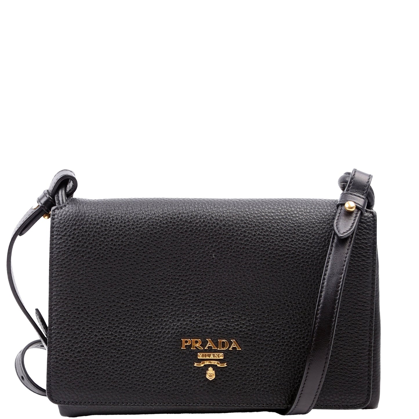 Prada Vitello Daino Leather Flap/Zip Crossbody Black Bag