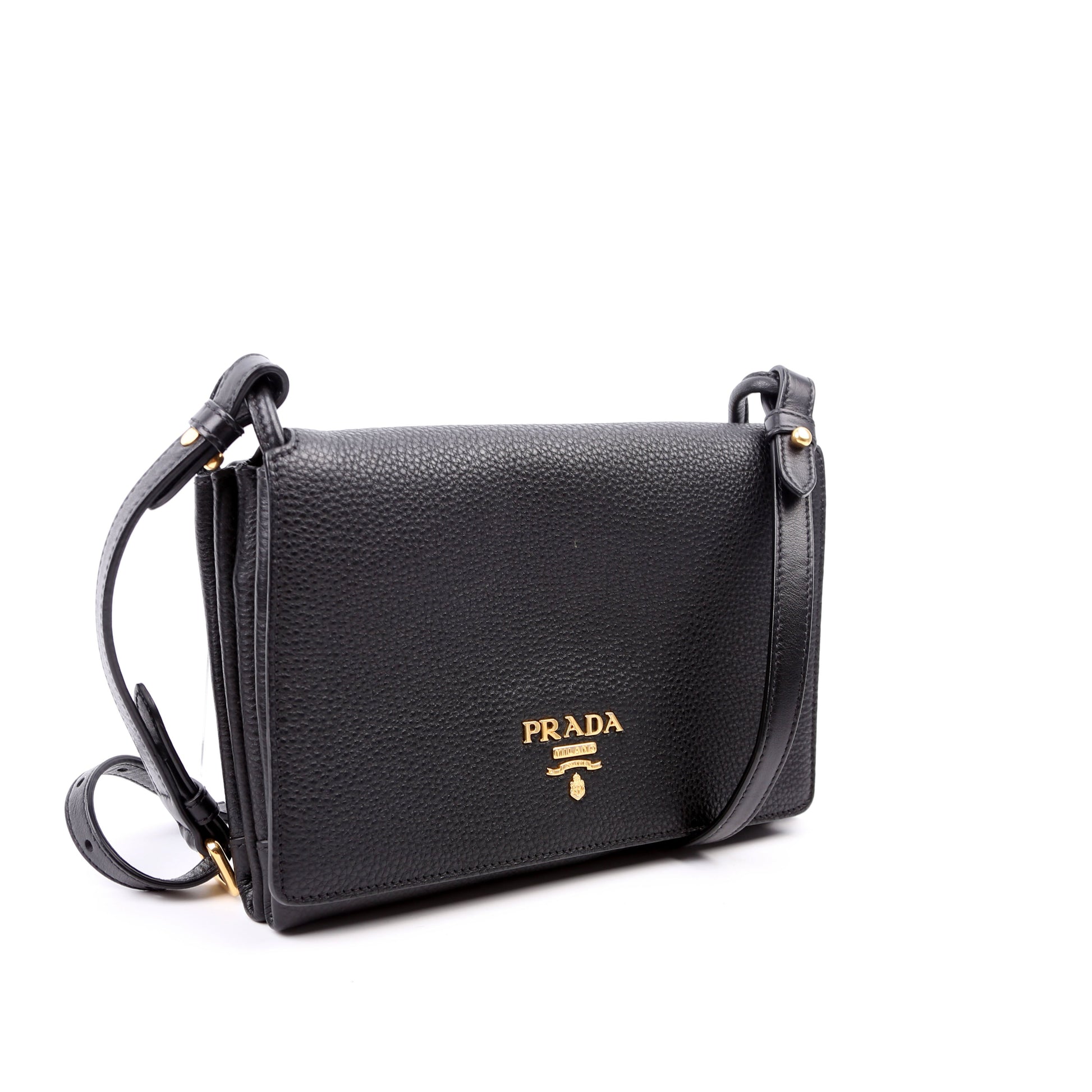 Prada Vitello Daino Leather Flap/Zip Crossbody Black Bag