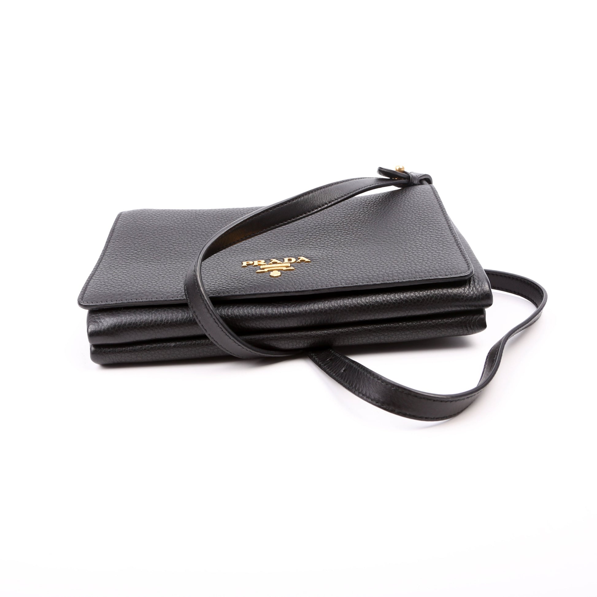 Prada Vitello Daino Leather Flap/Zip Crossbody Black Bag