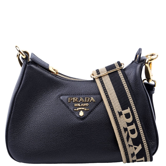 Prada Vitello Daino Soft Leather Crossbody Black Bag
