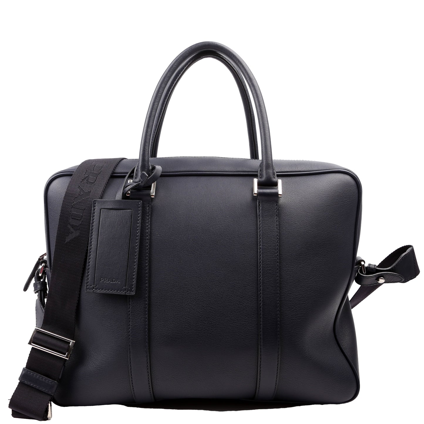 Prada Business 2-Way Leather Blue Bag