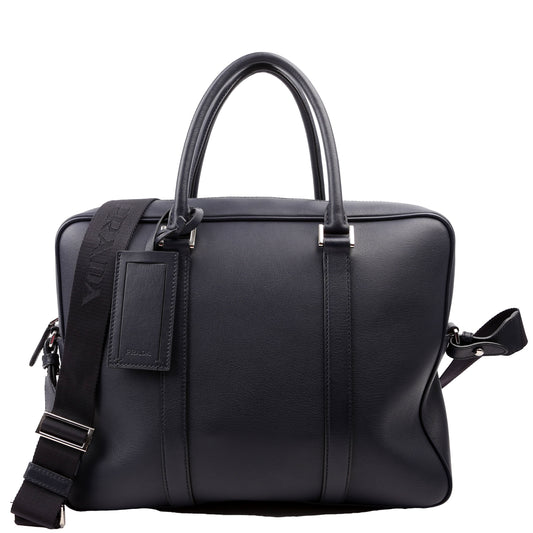 Prada Business 2-Way Leather Blue Bag
