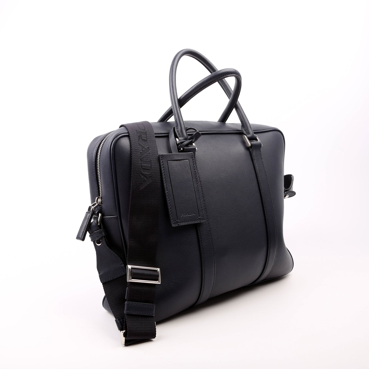 Prada Business 2-Way Leather Blue Bag