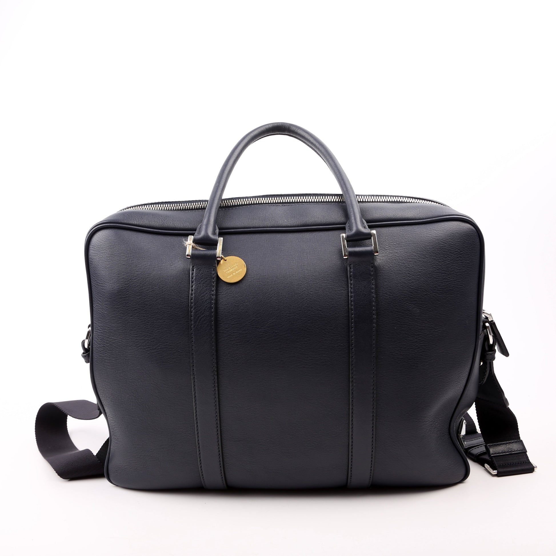 Prada Business 2-Way Leather Blue Bag