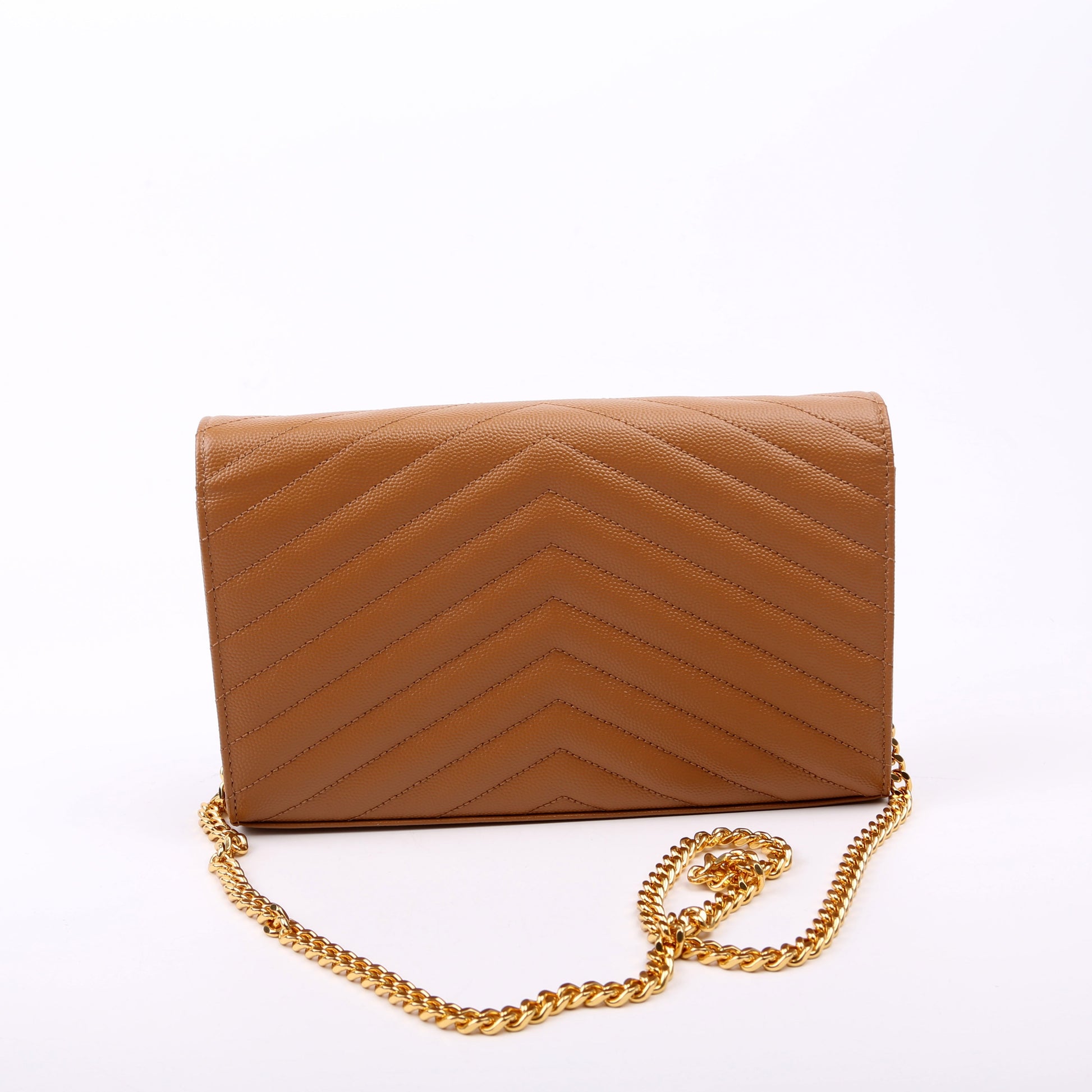 Saint Laurent Grain De Poudre Chain Wallet 377828 Brown Bag