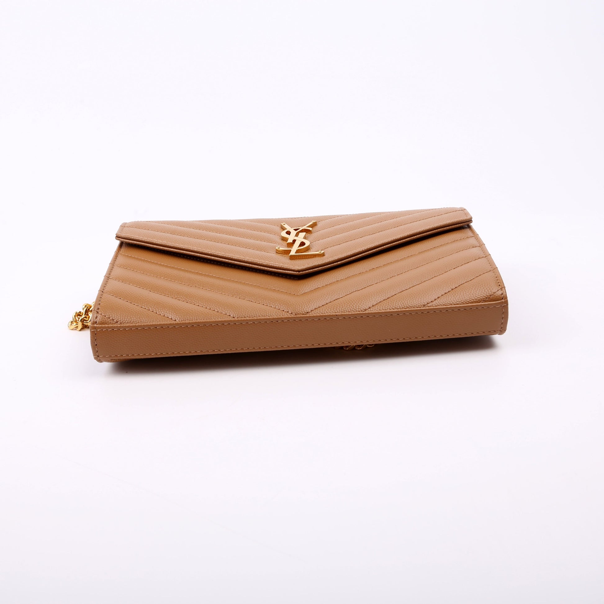 Saint Laurent Grain De Poudre Chain Wallet 377828 Brown Bag