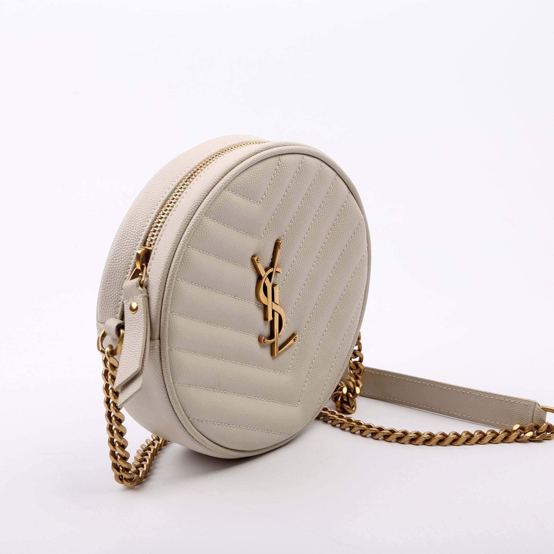 Saint Laurent 610436 Grain De Poudre Round Camera Cream Bag