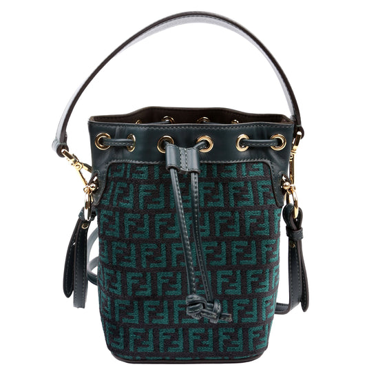 Fendi 8BS010 Mon Tresor Mini Bucket Leather Canvas FF Green Bag