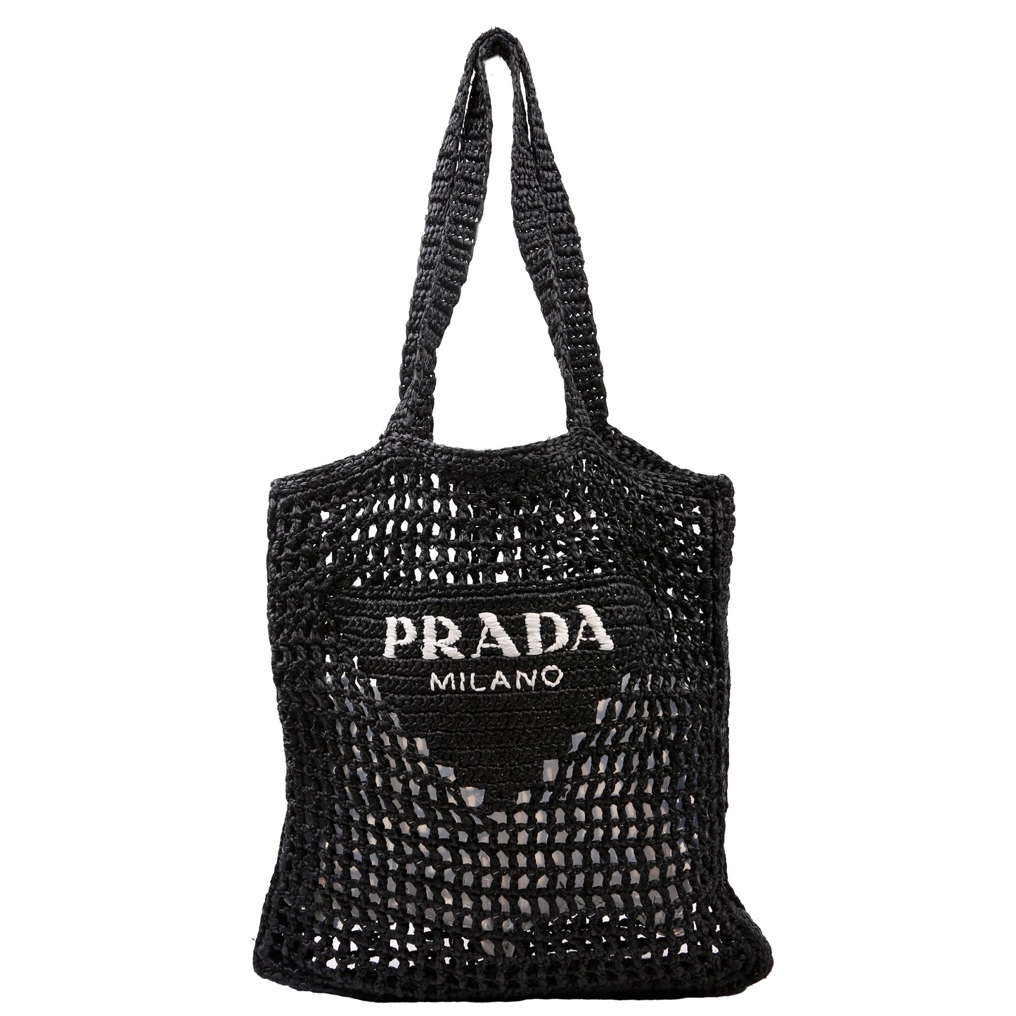 Prada Raffia Crochet Tote Black Bag