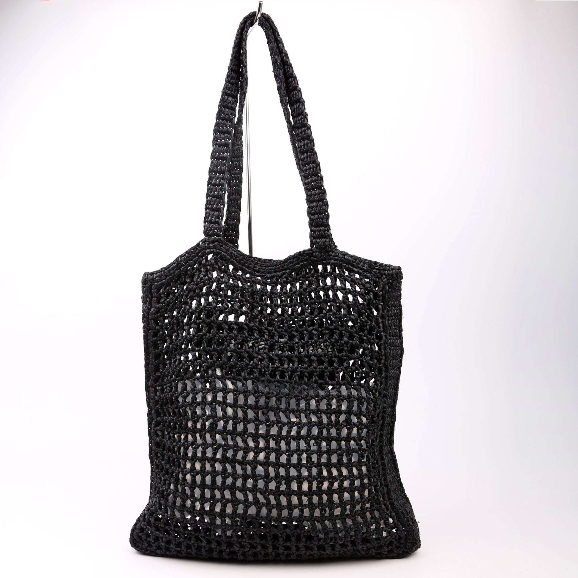 Prada Raffia Crochet Tote Black Bag