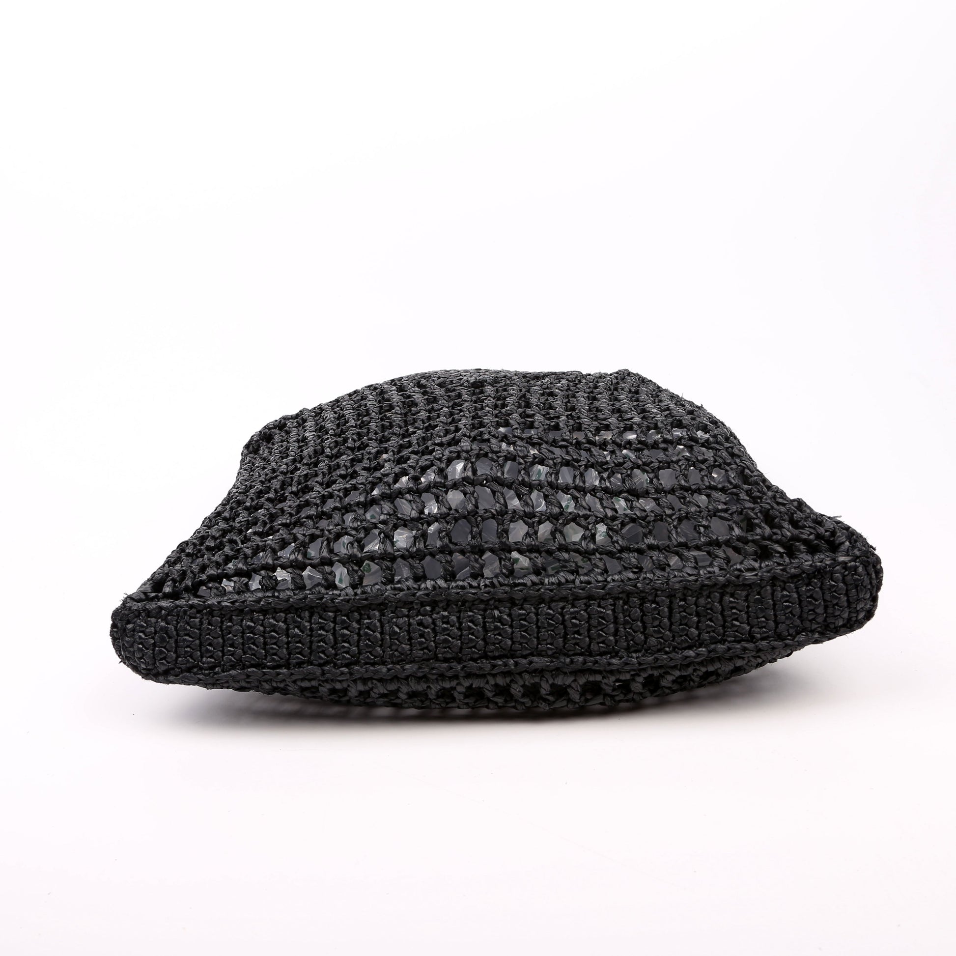 Prada Raffia Crochet Tote Black Bag