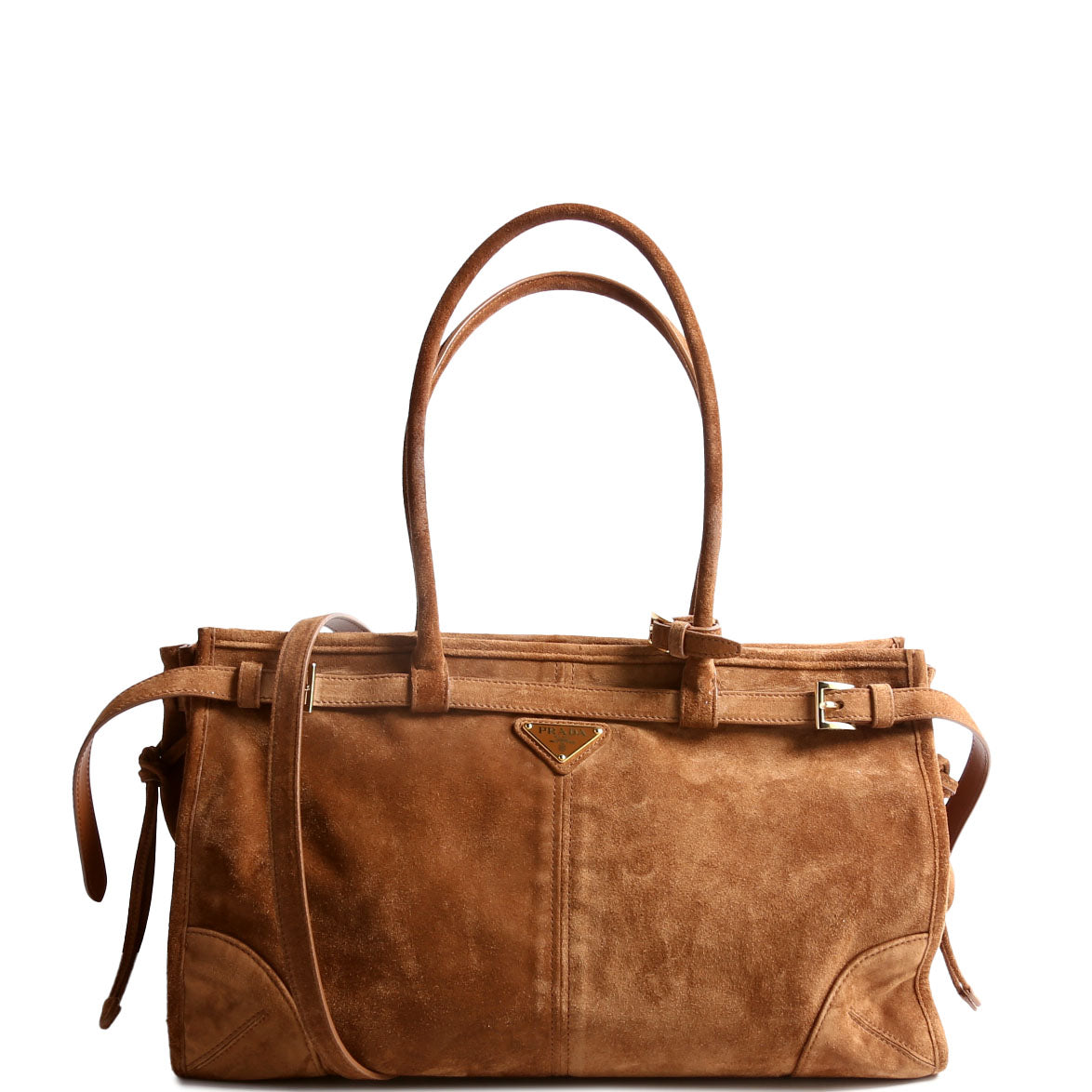 Prada Bonnie Large Suede Shoulder Brown Bag
