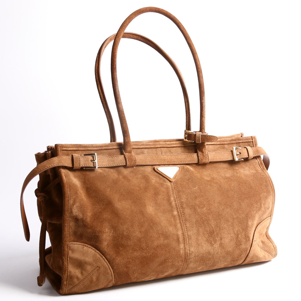 Prada Bonnie Large Suede Shoulder Brown Bag