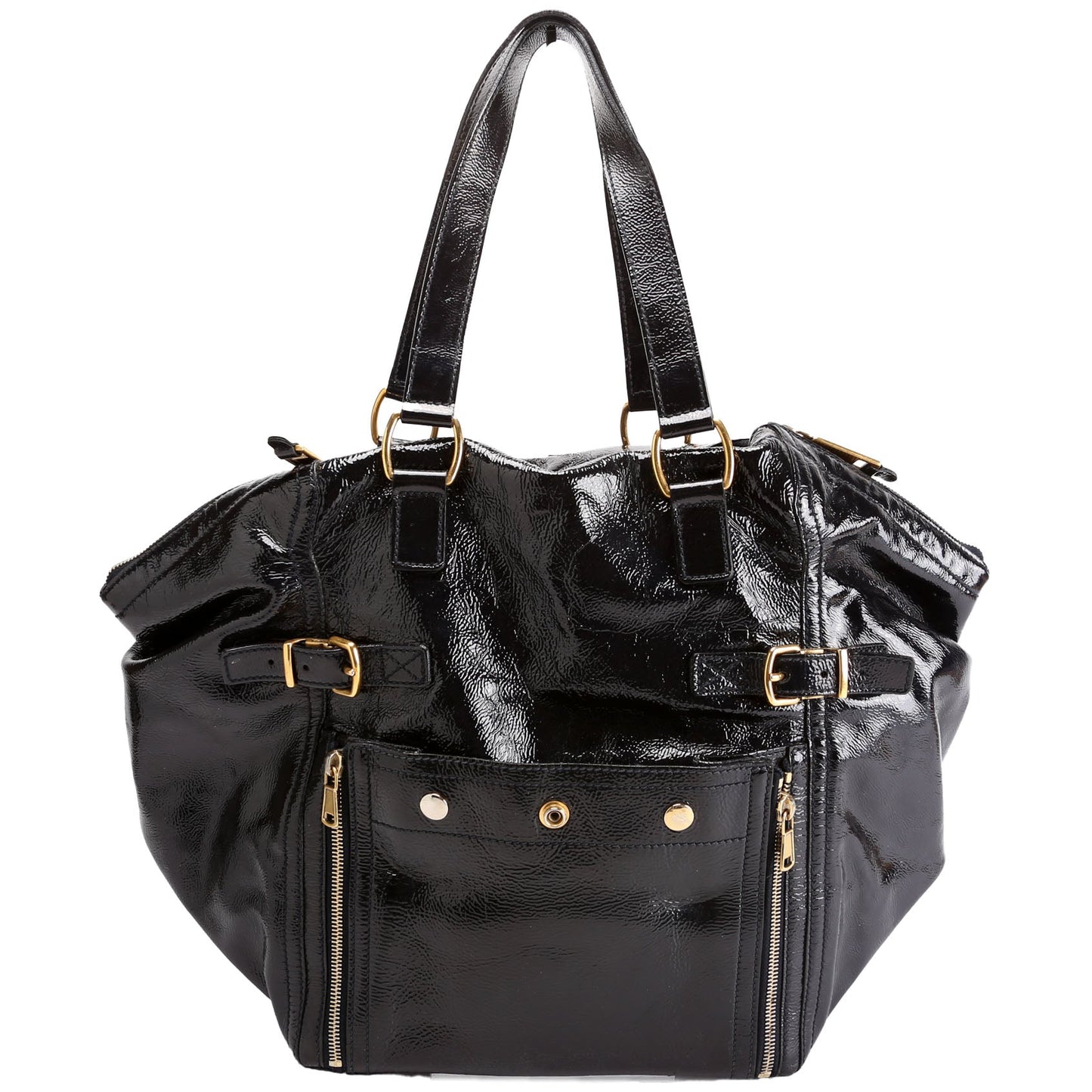 Saint Laurent Patent Leather Rive Gauche Downtown Shoulder Navy Bag