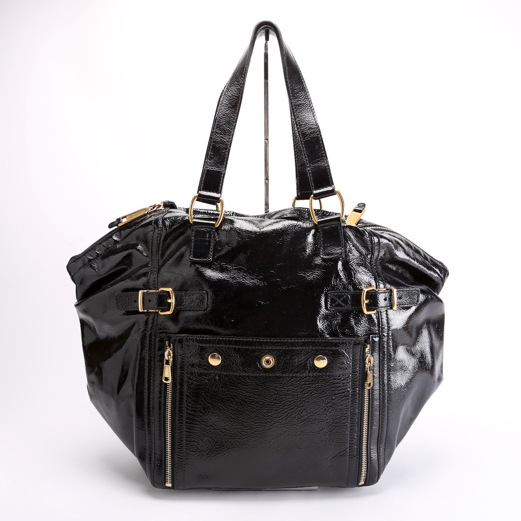 Saint Laurent Patent Leather Rive Gauche Downtown Shoulder Navy Bag