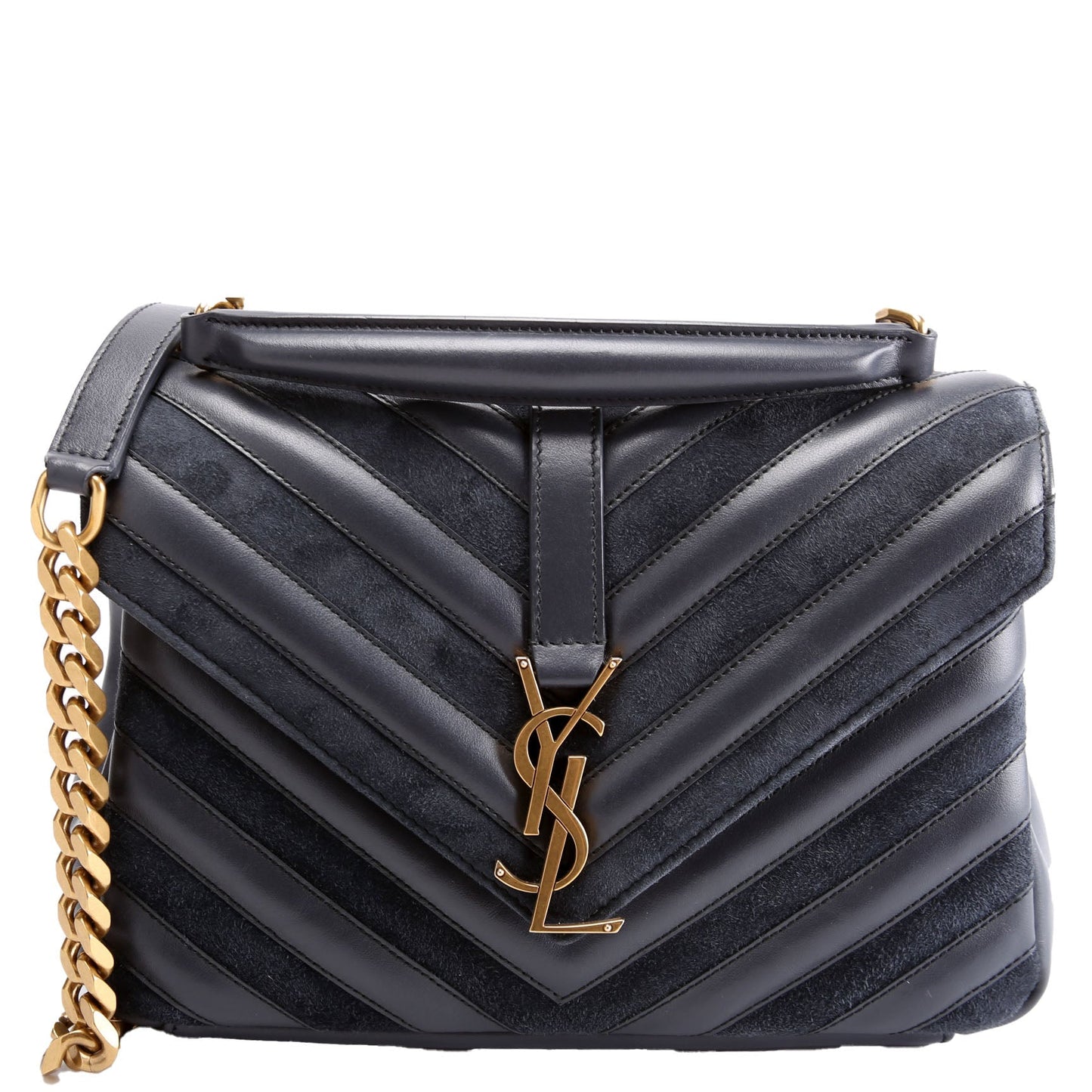 Saint Laurent College Medium Leather/Suede 428056 Navy/Gold Bag