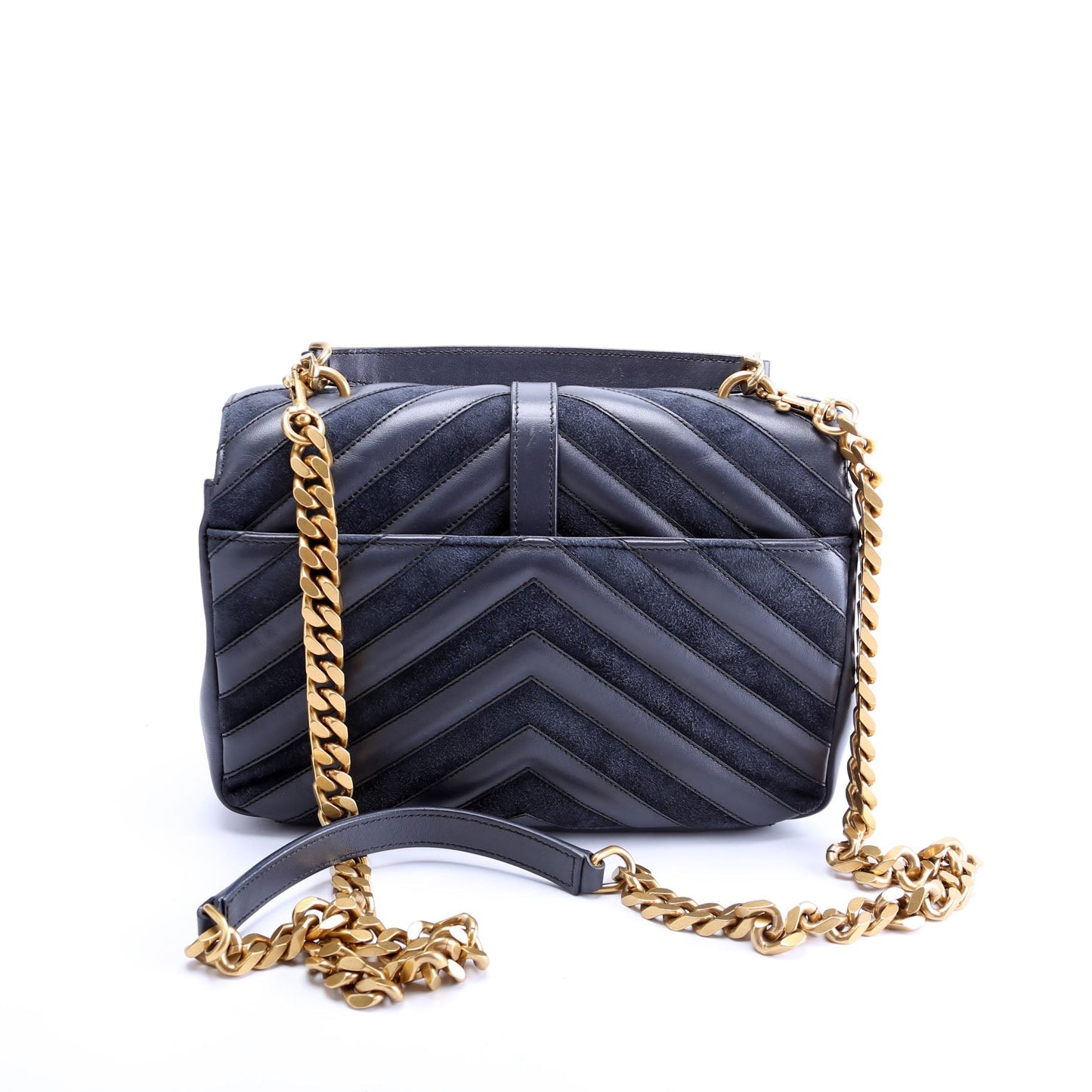 Saint Laurent College Medium Leather/Suede 428056 Navy/Gold Bag
