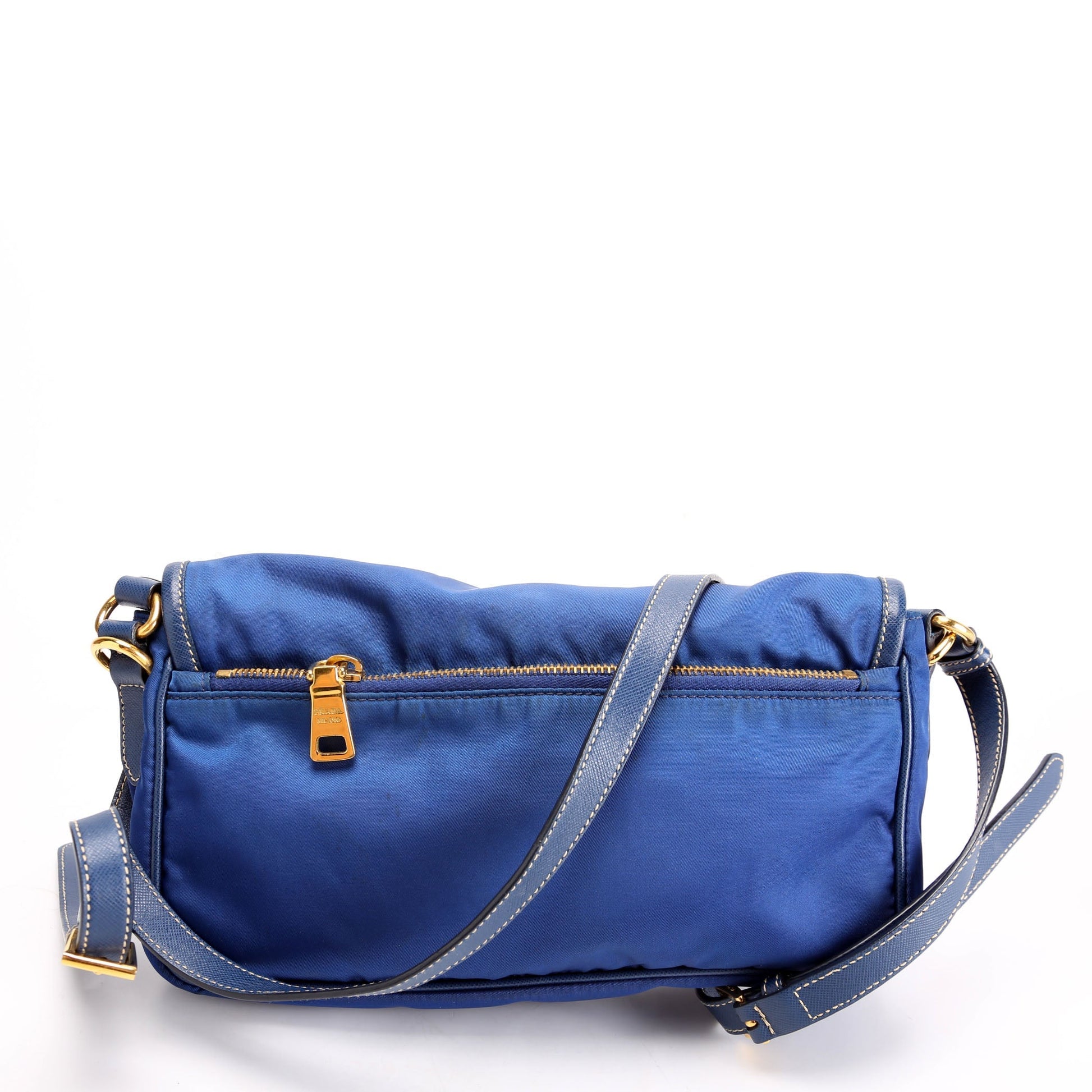 Prada Tessuto Nylon Saffiano Buckle Messenger Small Blue Bag