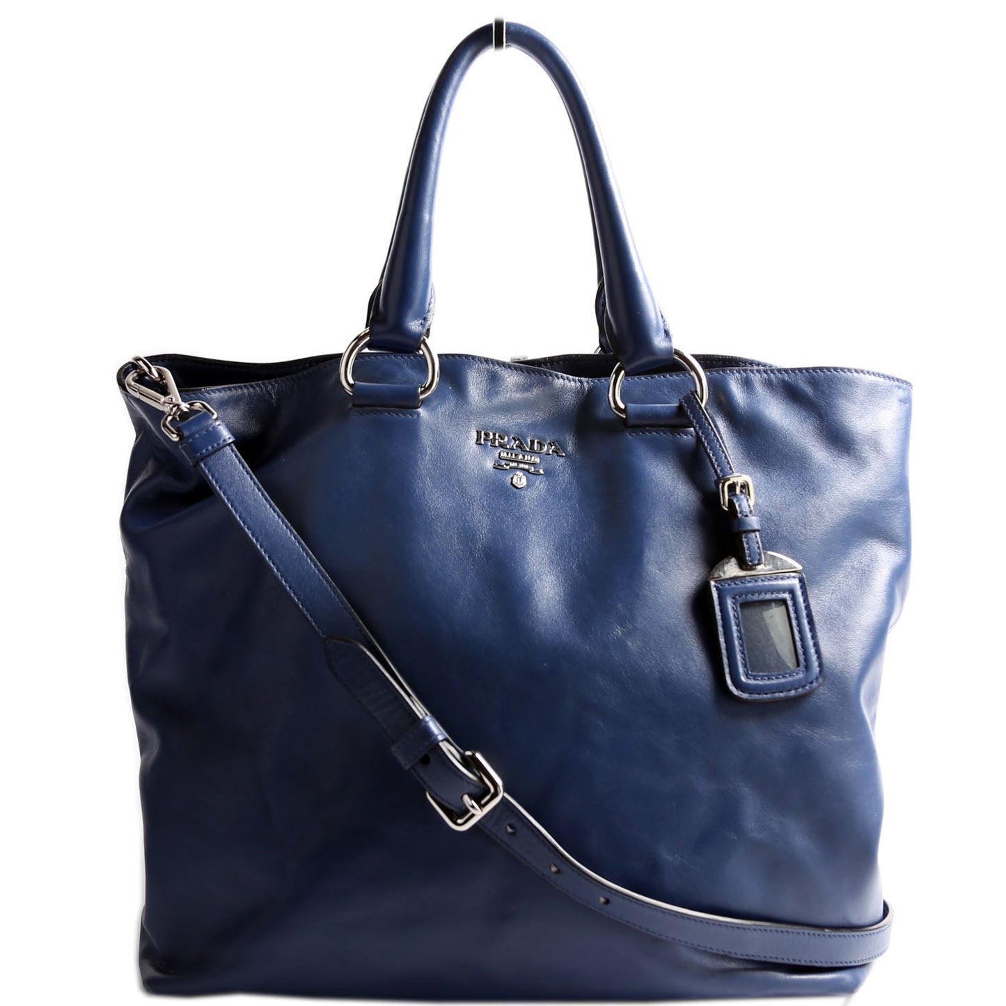 Prada Soft Calf Shopping Tote Blue Bag