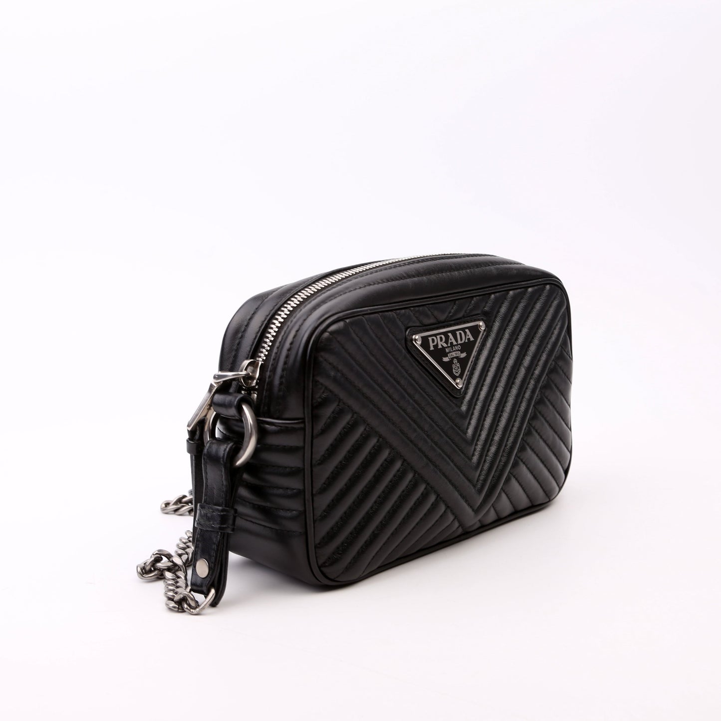 Prada Diagramme Camera Soft Calfskin Impunture Black Bag