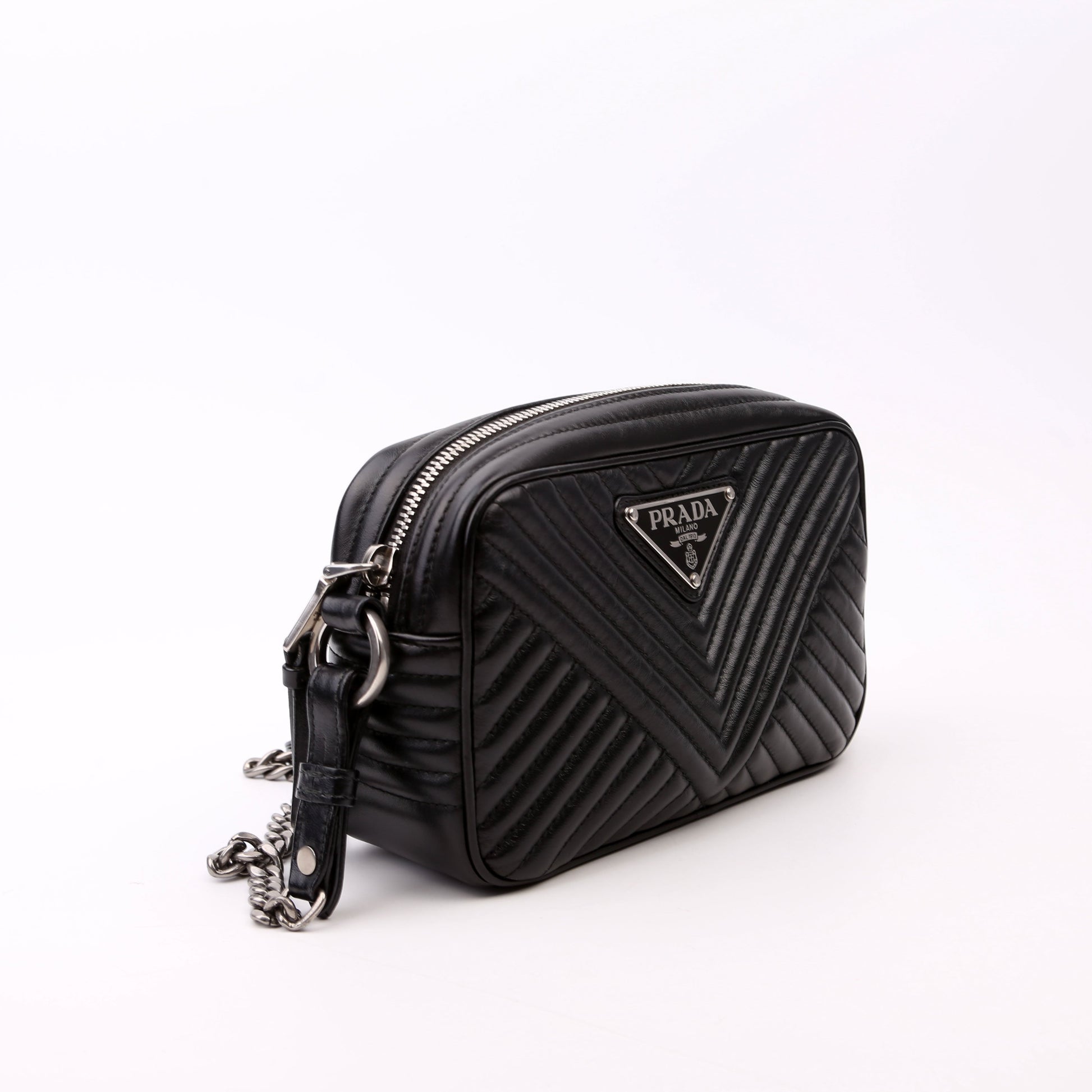 Prada Diagramme Camera Soft Calfskin Impunture Black Bag
