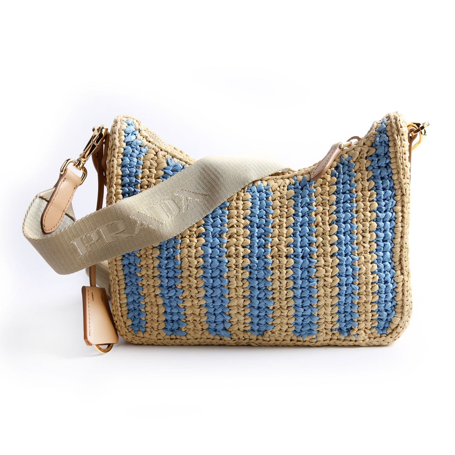 Prada Raffia Re-Edition 2005 Shoulder Beige/Blue Bag